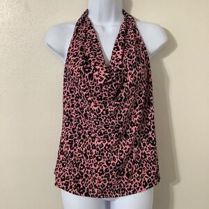 Vintage Y2K Pink Cheetah Print Y2K Gyaru Emo Scene Beachy Festival Halter Top XL